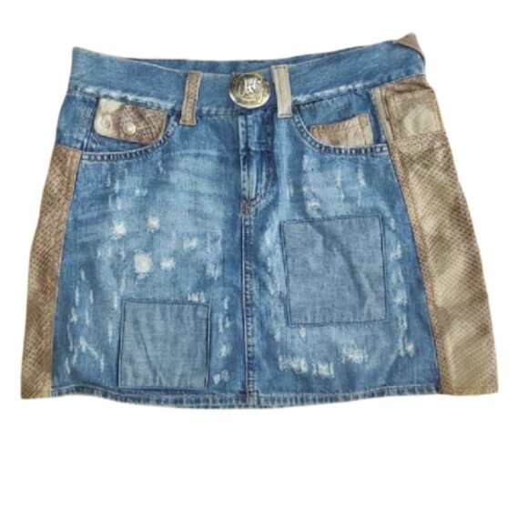 Dolce & Gabbana distressed denim snake embossed mini skirt 26 40 w/COA - Picture 1 of 10